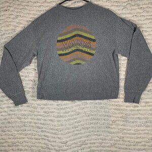VANS WOMENS SMALL GRAY PULLOVER CREW NECK SWEATER COLORFUL LOGO SKATER